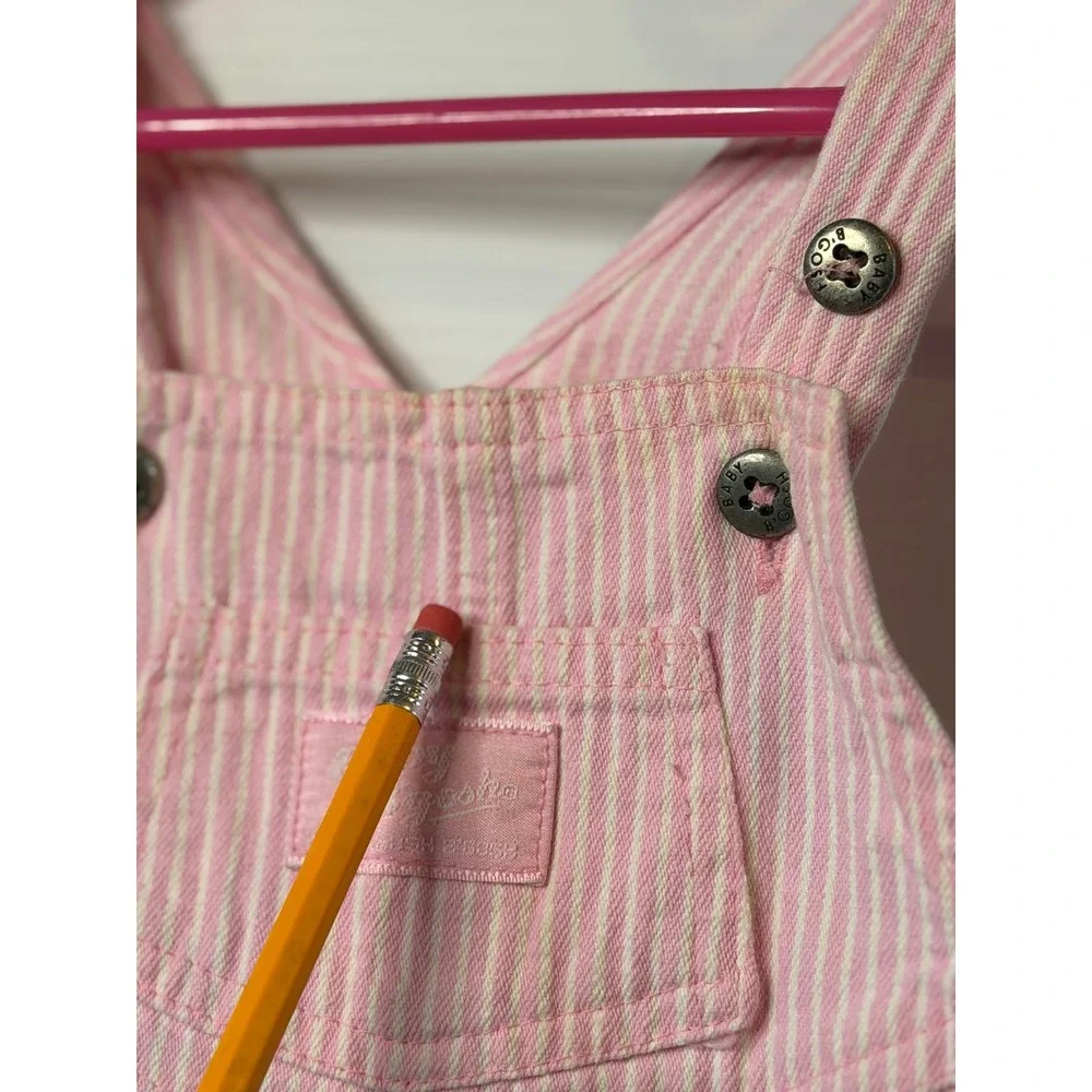 VTG OshKosh B'gosh Overalls Pink Hickory Stripe Cotton‎ Romper 3/6M Baby Girls